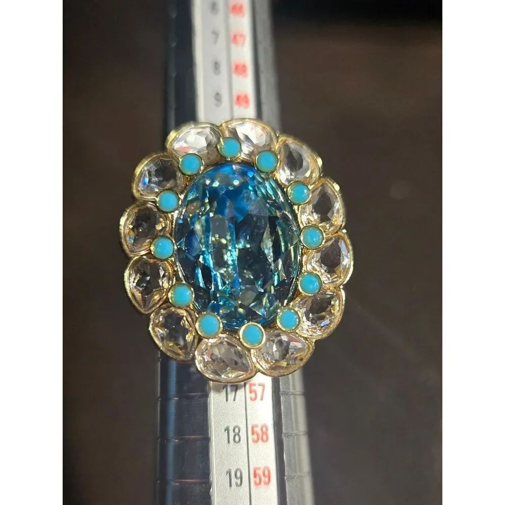 Swarovski Azure Blue Crystal Cocktail Ring with Turquoise Accents